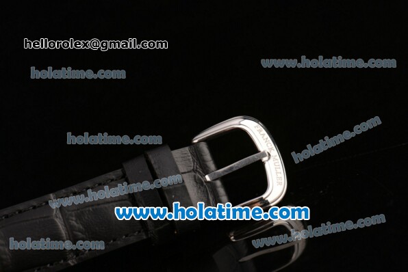 Franck Muller Ronde Miyota Quartz Steel Case with Black Leather Bracelet Diamond Bezel and Black Stick Markers - Click Image to Close
